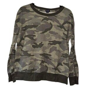 Splendid Womens Camouflage Sweatshirt S Green/Gray Polyester/Spandex Crew Neck L